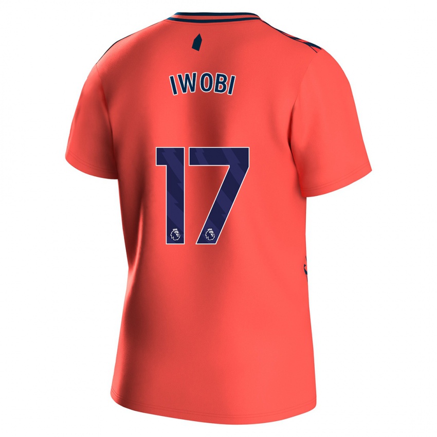 Kinder Alex Iwobi #17 Koralle Auswärtstrikot Trikot 2023/24 T-Shirt Belgien