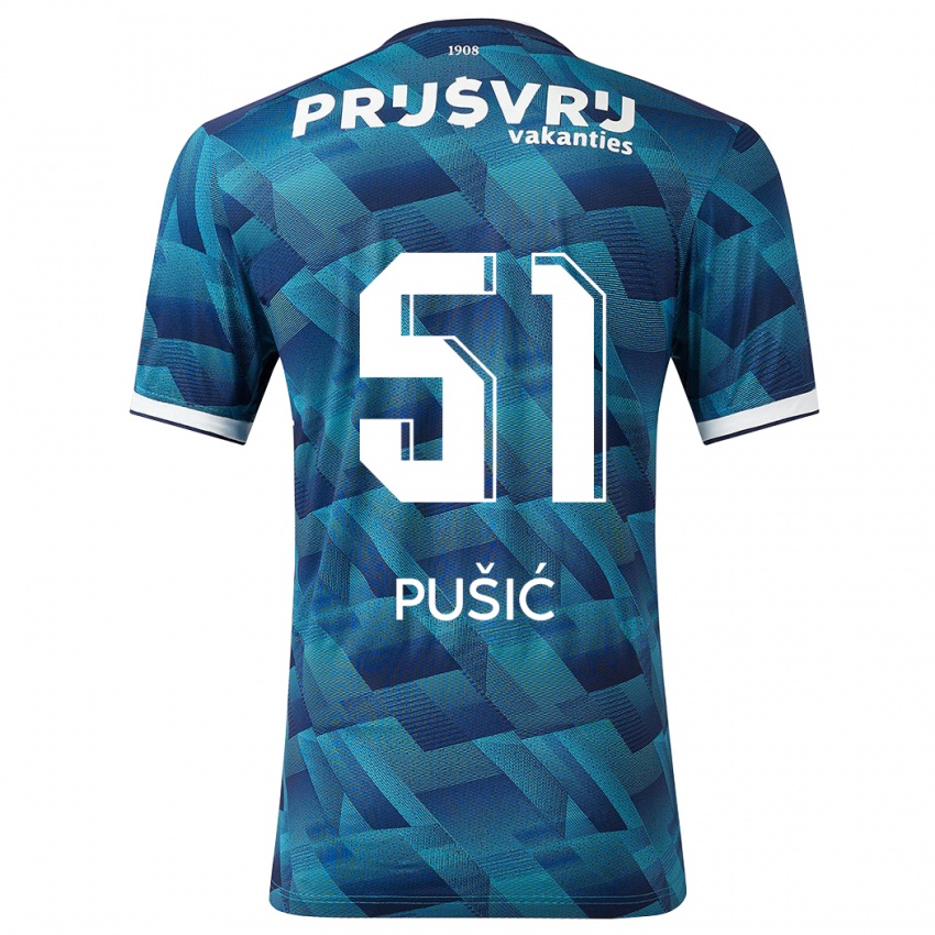 Kinder Noah Pušić #51 Blau Auswärtstrikot Trikot 2023/24 T-Shirt Belgien