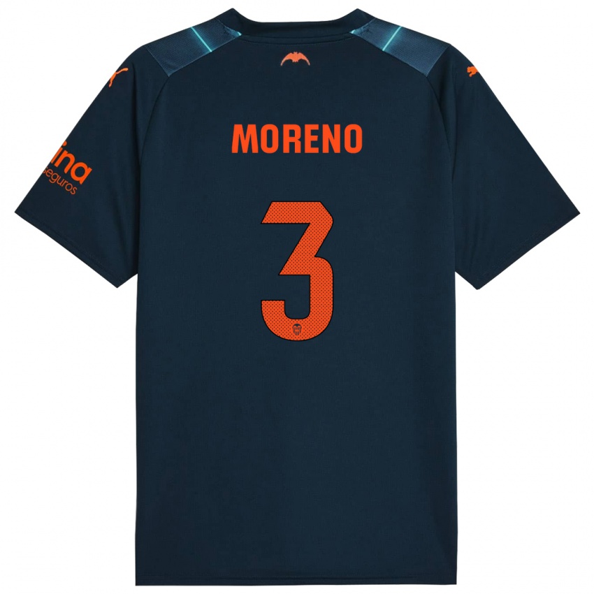 Kinder Diego Moreno #3 Marineblau Auswärtstrikot Trikot 2023/24 T-Shirt Belgien