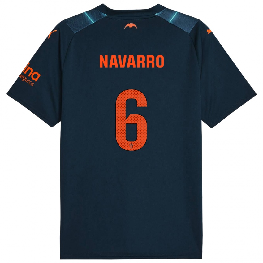 Enfant Maillot Javi Navarro #6 Bleu Marin Tenues Extérieur 2023/24 T-Shirt Belgique