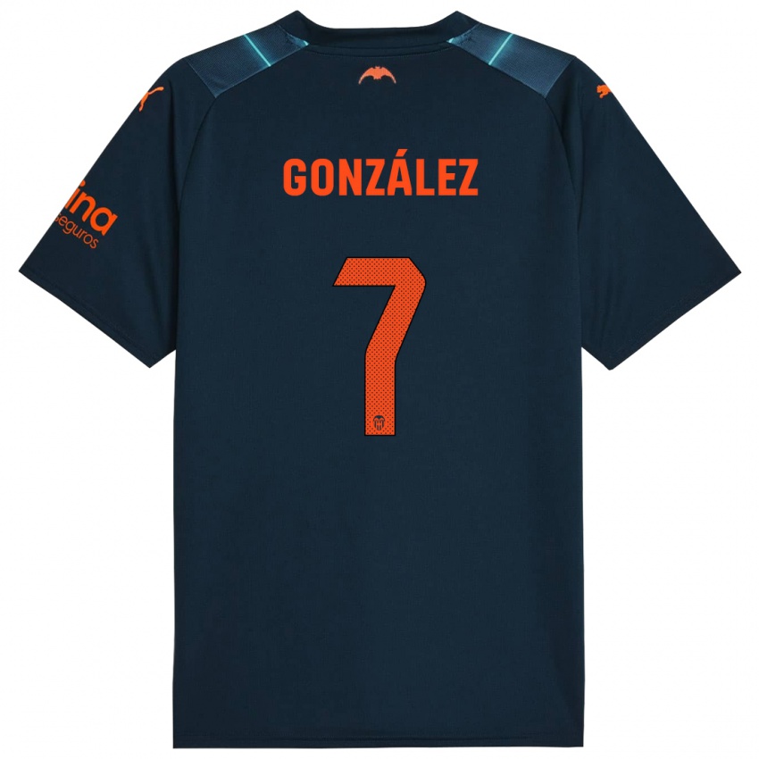 Kinder Hugo González #7 Marineblau Auswärtstrikot Trikot 2023/24 T-Shirt Belgien