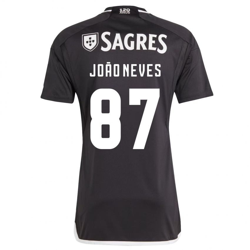Kinder João Neves #87 Schwarz Auswärtstrikot Trikot 2023/24 T-Shirt Belgien