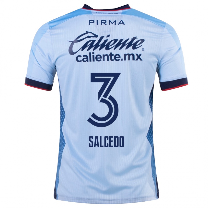 Enfant Maillot Carlos Salcedo #3 Bleu Ciel Tenues Extérieur 2023/24 T-Shirt Belgique