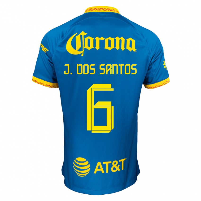 Kinder Jonathan Dos Santos #6 Blau Auswärtstrikot Trikot 2023/24 T-Shirt Belgien