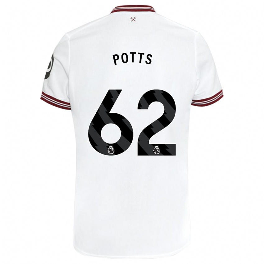 Homme Maillot Freddie Potts #62 Blanc Tenues Extérieur 2023/24 T-Shirt Belgique