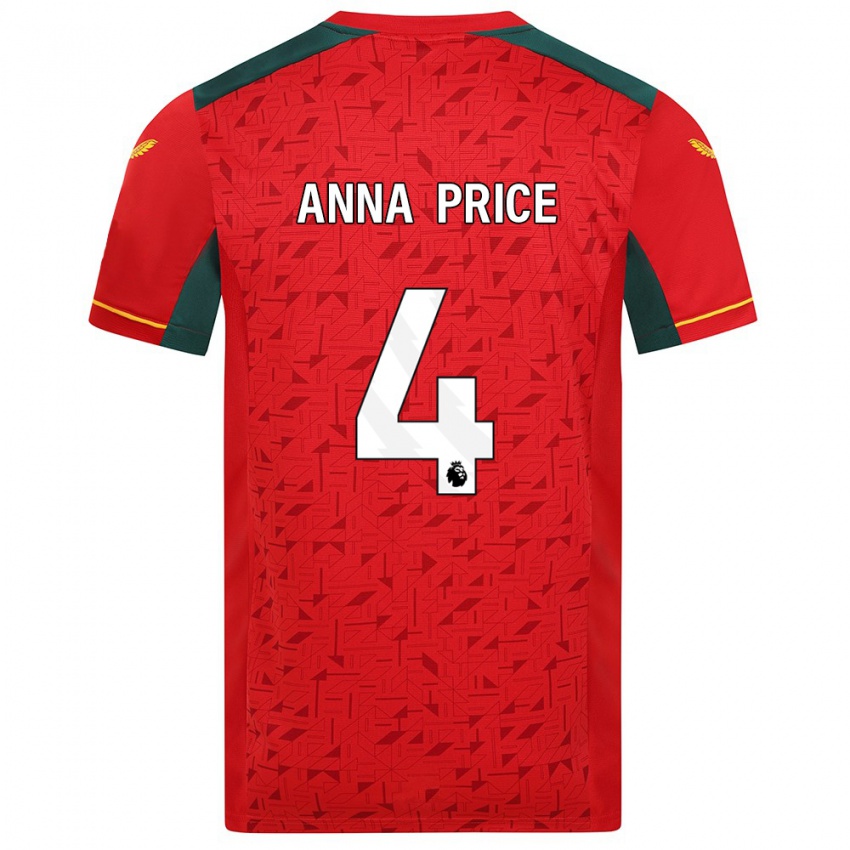 Herren Anna Price #4 Rot Auswärtstrikot Trikot 2023/24 T-Shirt Belgien