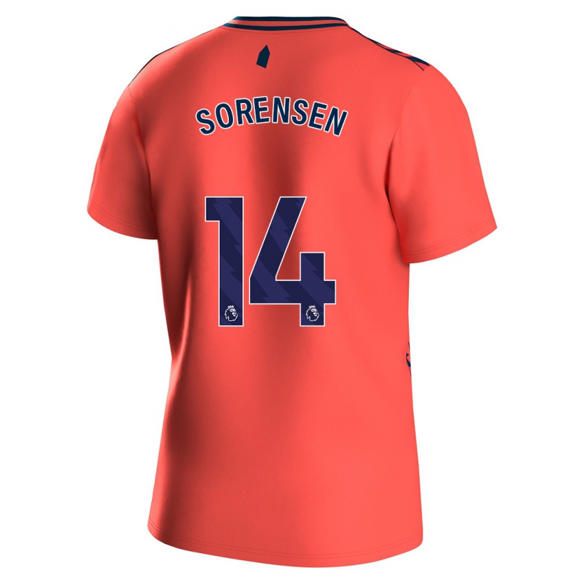 Herren Nicoline Sorensen #14 Koralle Auswärtstrikot Trikot 2023/24 T-Shirt Belgien