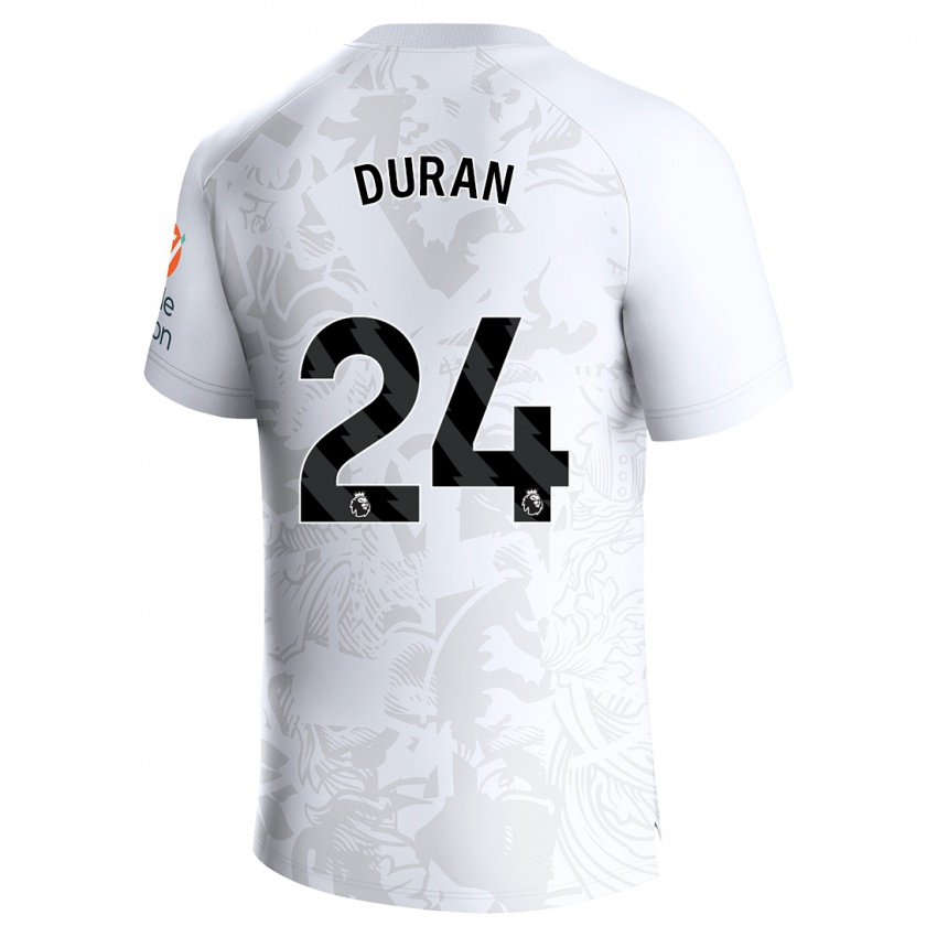 Homme Maillot Jhon Durán #24 Blanc Tenues Extérieur 2023/24 T-Shirt Belgique