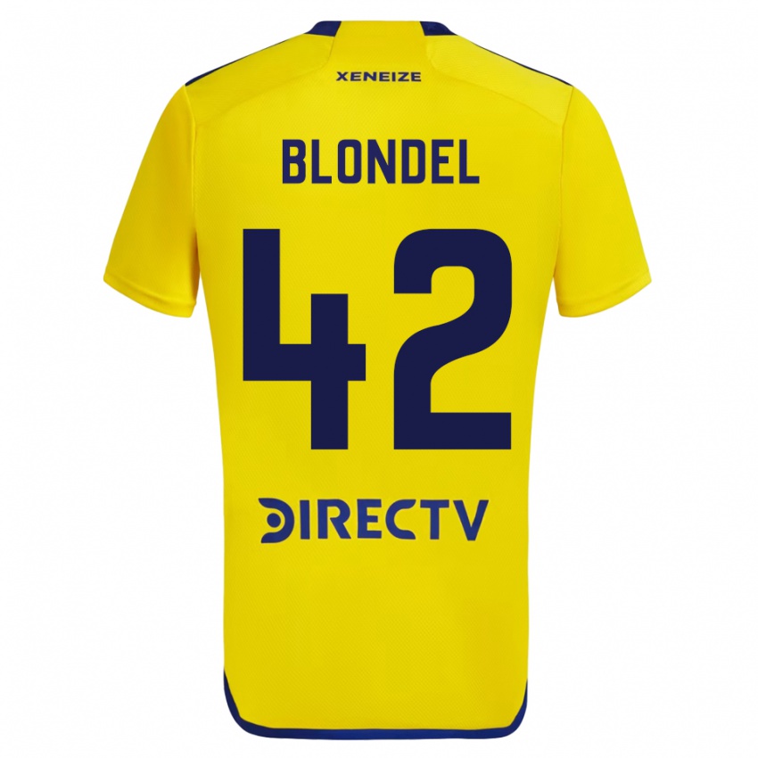 Homme Maillot Lucas Blondel #42 Jaune Tenues Extérieur 2023/24 T-Shirt Belgique