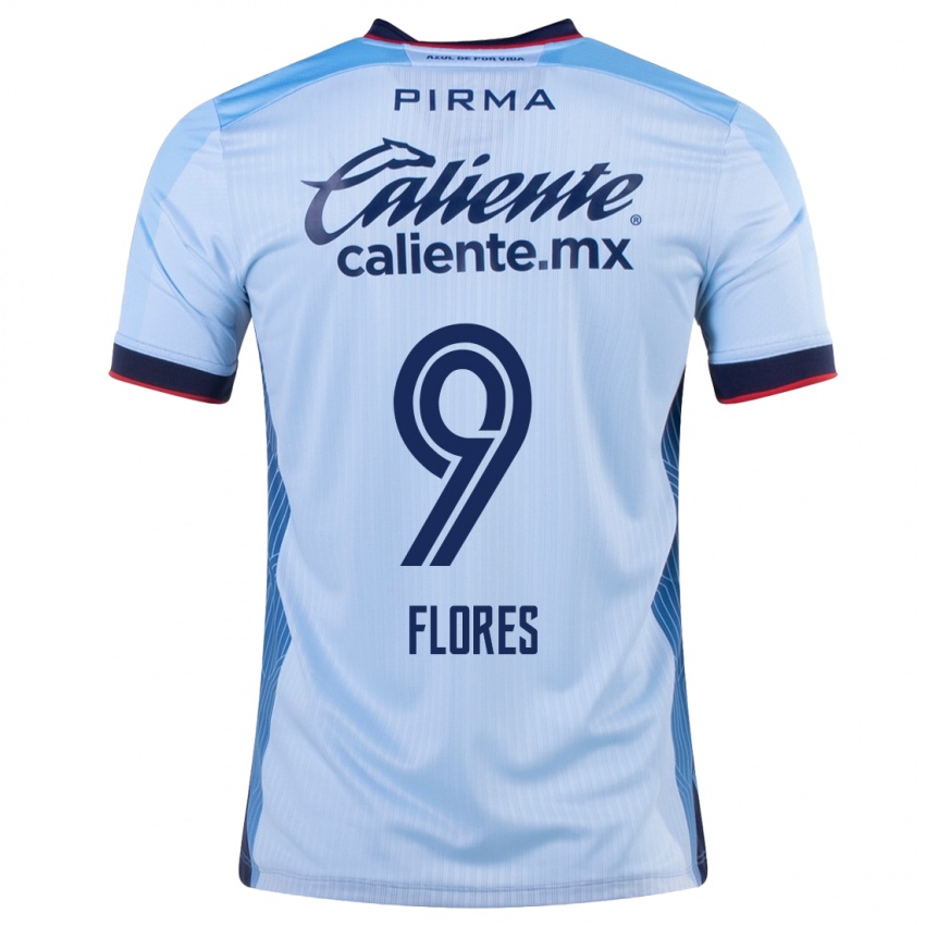 Herren Daniela Flores #9 Himmelblau Auswärtstrikot Trikot 2023/24 T-Shirt Belgien