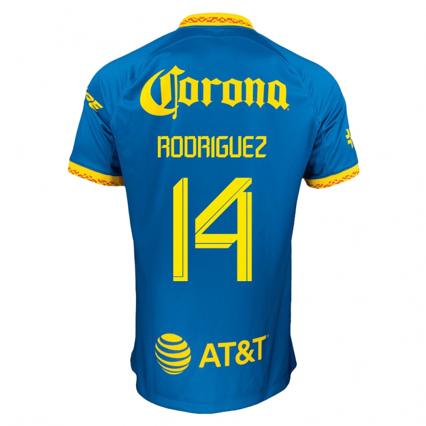 Homme Maillot Monica Rodriguez #14 Bleu Tenues Extérieur 2023/24 T-Shirt Belgique