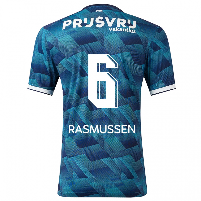 Dames Jacob Rasmussen #6 Blauw Uitshirt Uittenue 2023/24 T-Shirt België