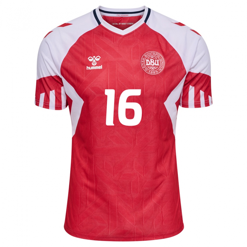 Kinder Dänische Oliver Christensen #16 Rot Heimtrikot Trikot 24-26 T-Shirt Belgien