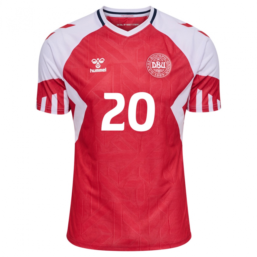 Kinder Dänische Yussuf Poulsen #20 Rot Heimtrikot Trikot 24-26 T-Shirt Belgien