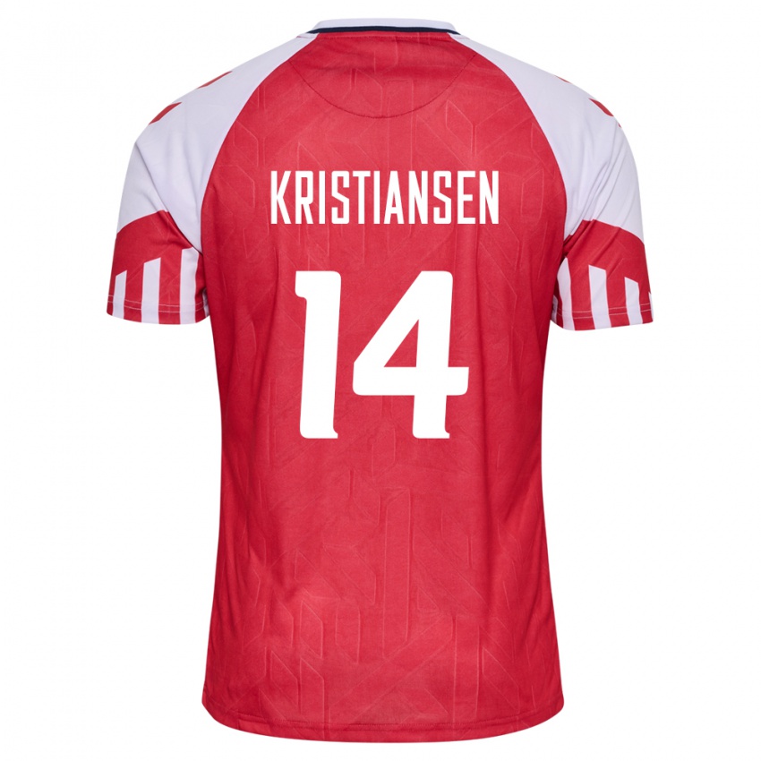 Kinder Dänische Victor Kristiansen #14 Rot Heimtrikot Trikot 24-26 T-Shirt Belgien