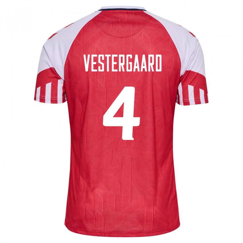 Kinder Dänische Jannik Vestergaard #4 Rot Heimtrikot Trikot 24-26 T-Shirt Belgien