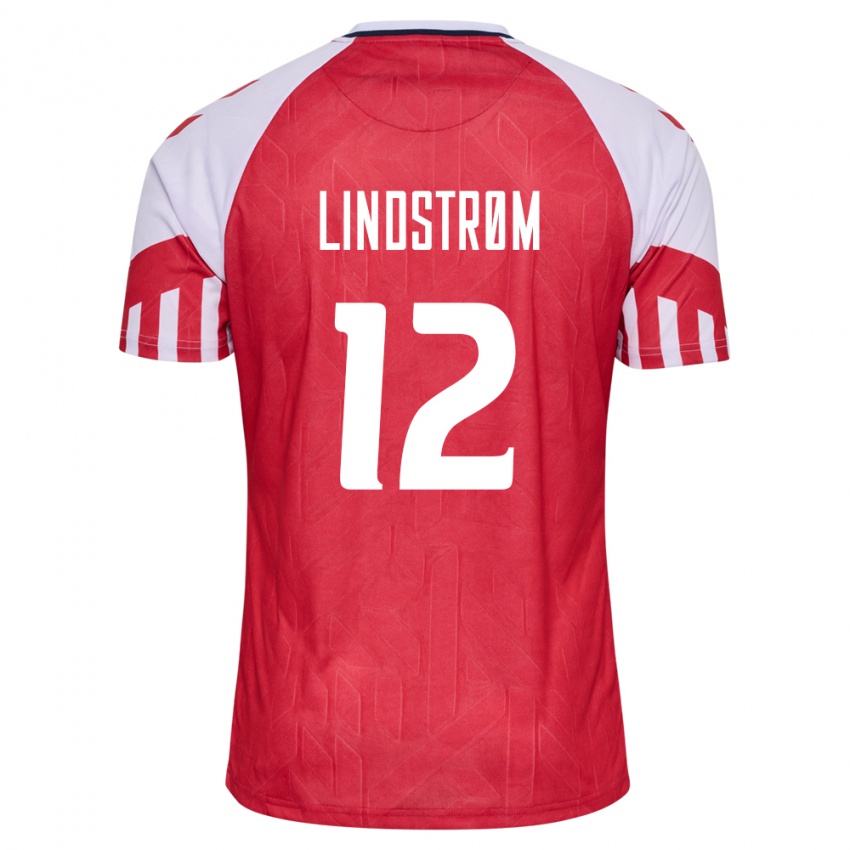 Kinder Dänische Jesper Lindstrom #12 Rot Heimtrikot Trikot 24-26 T-Shirt Belgien