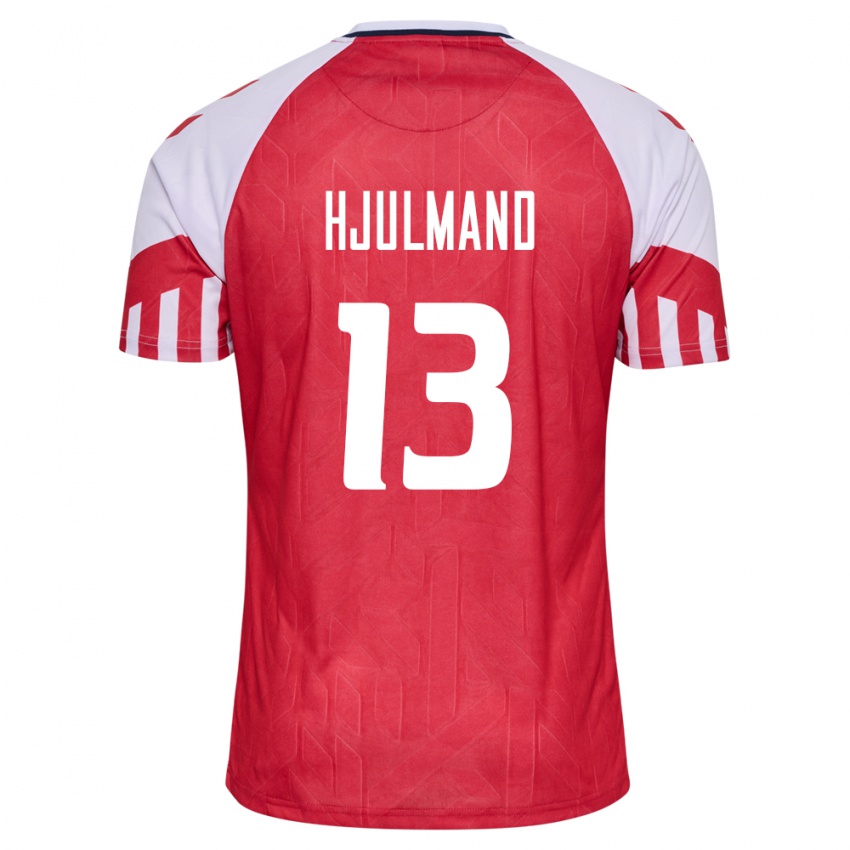 Kinder Dänische Morten Hjulmand #13 Rot Heimtrikot Trikot 24-26 T-Shirt Belgien