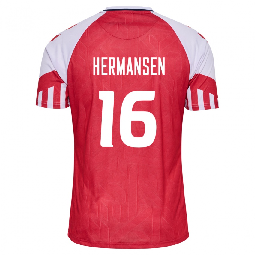 Kinder Dänische Mads Hermansen #16 Rot Heimtrikot Trikot 24-26 T-Shirt Belgien