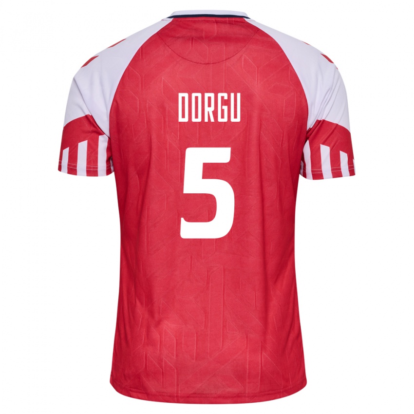 Kinder Dänische Patrick Dorgu #5 Rot Heimtrikot Trikot 24-26 T-Shirt Belgien