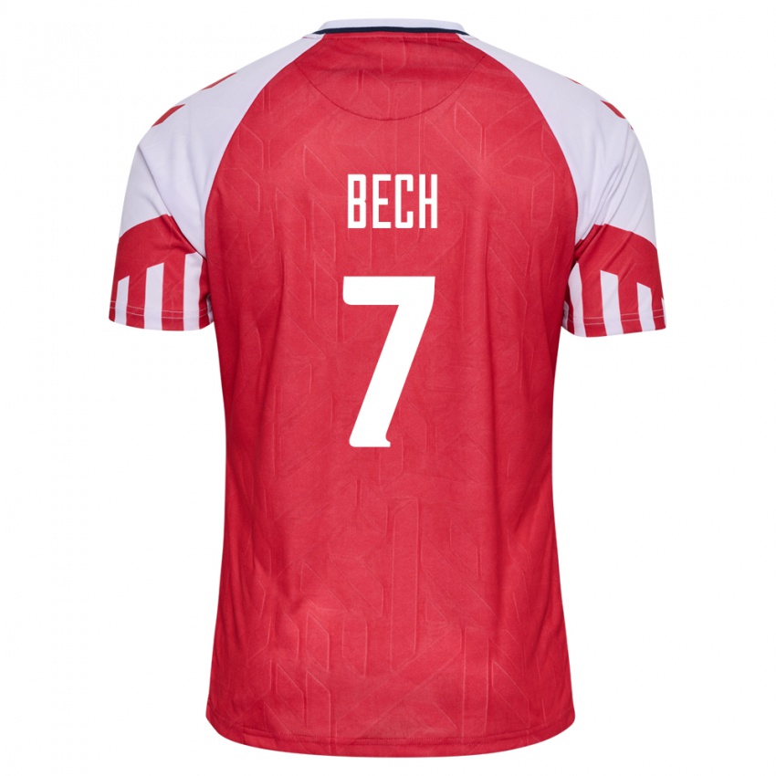 Kinder Dänische Tobias Bech #7 Rot Heimtrikot Trikot 24-26 T-Shirt Belgien