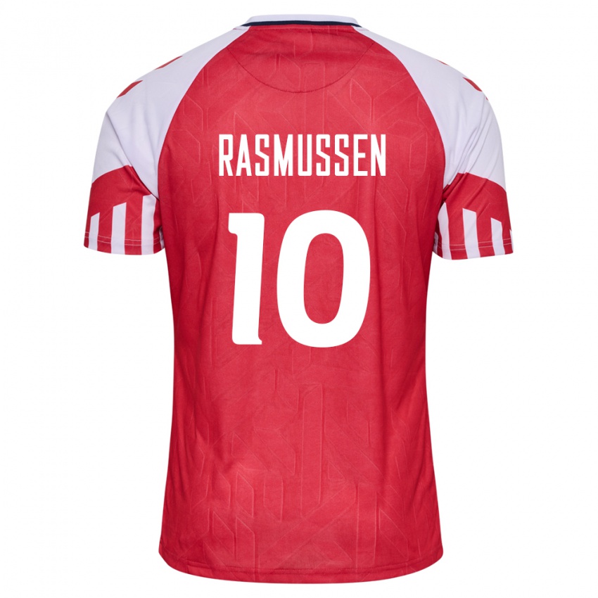 Kinder Dänische Christian Rasmussen #10 Rot Heimtrikot Trikot 24-26 T-Shirt Belgien