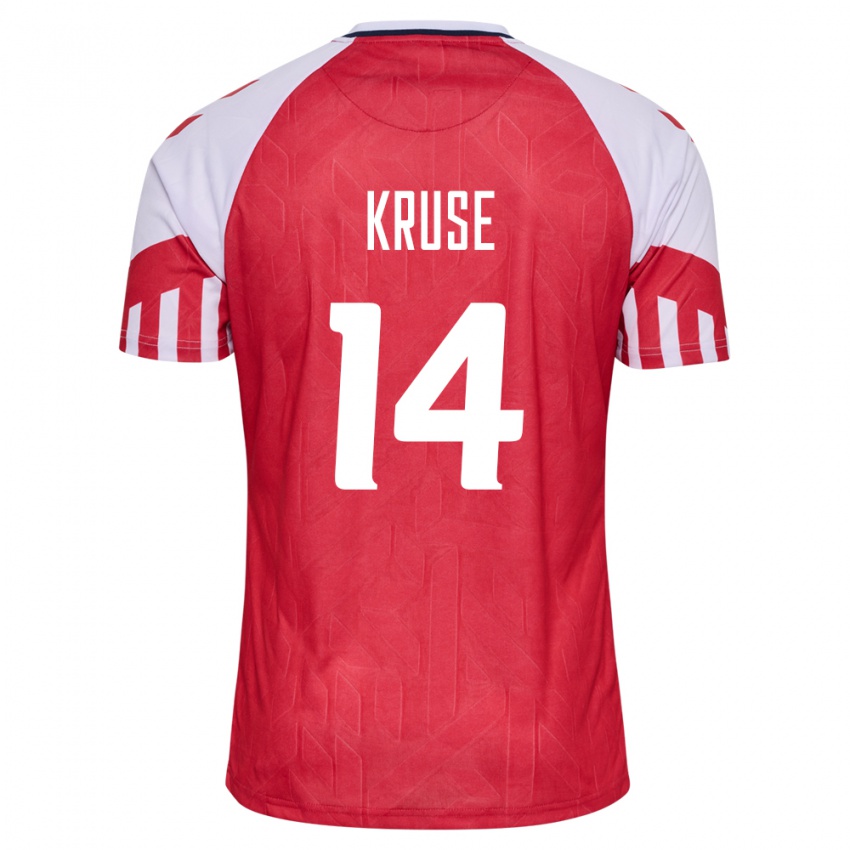 Kinder Dänische David Kruse #14 Rot Heimtrikot Trikot 24-26 T-Shirt Belgien