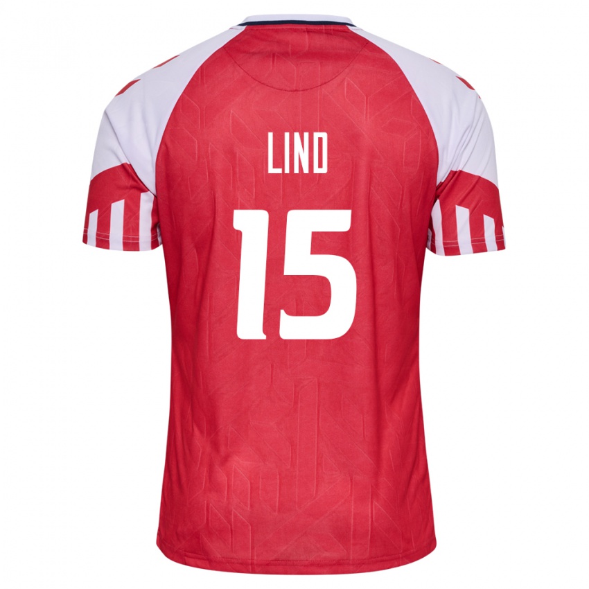 Kinder Dänische Victor Lind #15 Rot Heimtrikot Trikot 24-26 T-Shirt Belgien