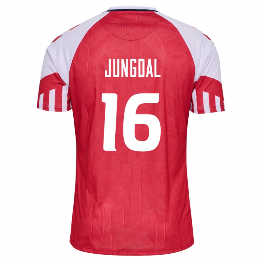 Kinder Dänische Andreas Jungdal #16 Rot Heimtrikot Trikot 24-26 T-Shirt Belgien