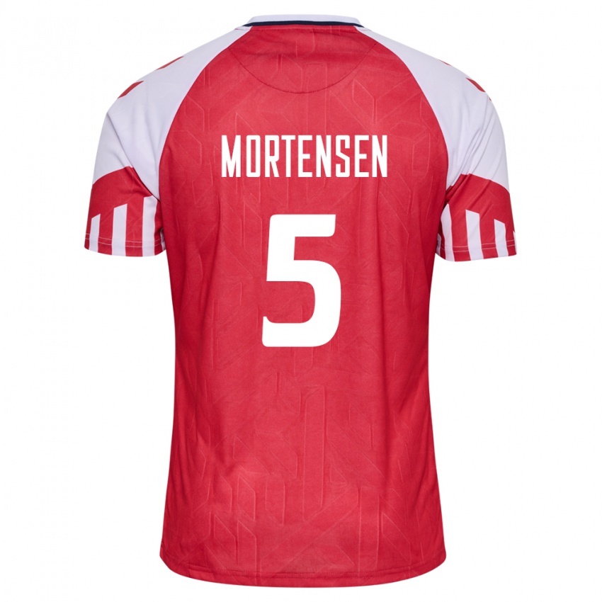 Kinder Dänische Gustav Mortensen #5 Rot Heimtrikot Trikot 24-26 T-Shirt Belgien