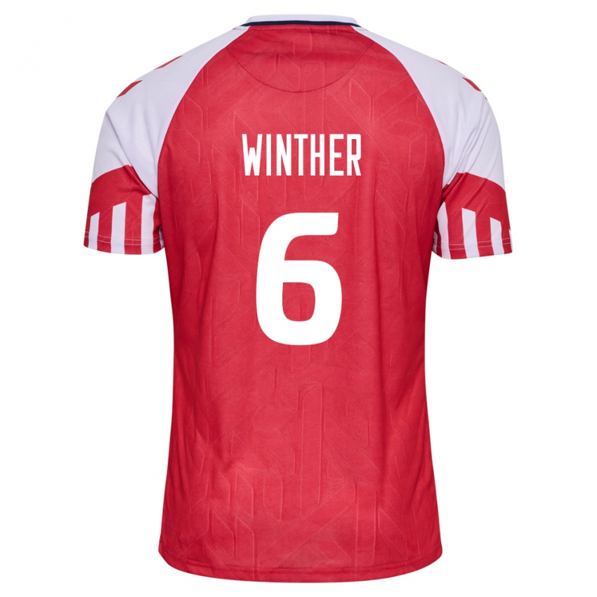 Kinder Dänische Casper Winther #6 Rot Heimtrikot Trikot 24-26 T-Shirt Belgien