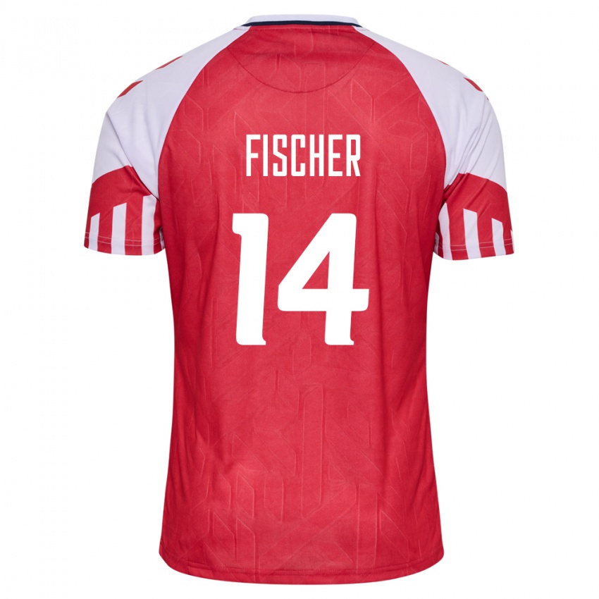 Kinder Dänische Mikkel Fischer #14 Rot Heimtrikot Trikot 24-26 T-Shirt Belgien