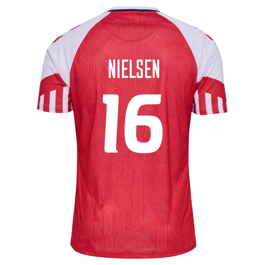 Kinder Dänische Magnus Nielsen #16 Rot Heimtrikot Trikot 24-26 T-Shirt Belgien
