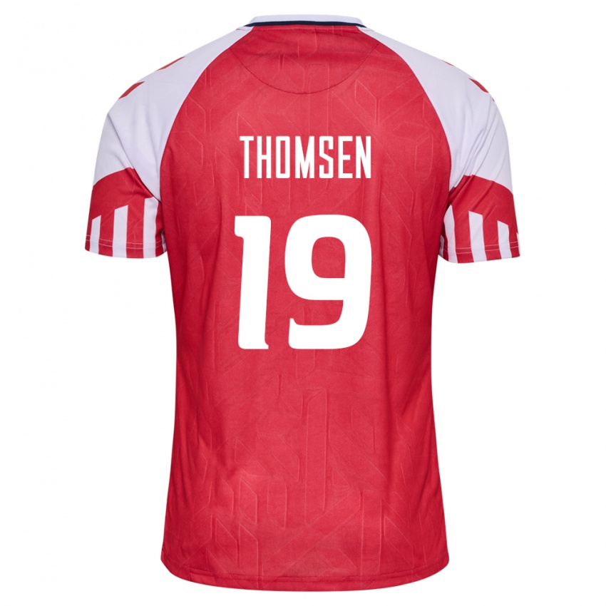 Kinder Dänische Janni Thomsen #19 Rot Heimtrikot Trikot 24-26 T-Shirt Belgien