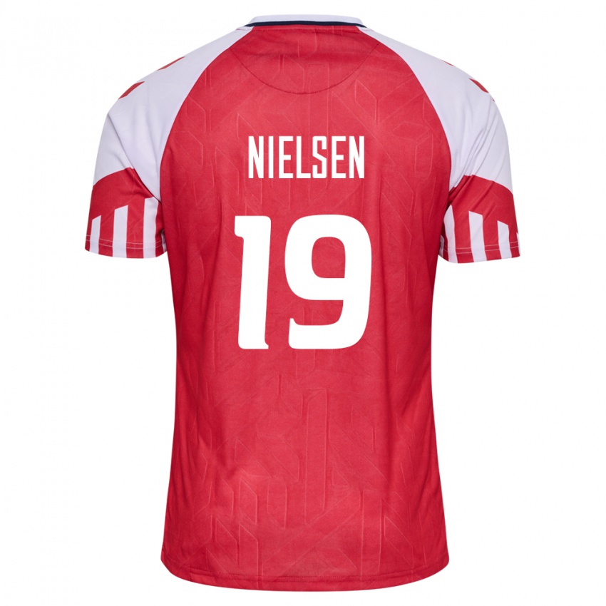 Kinder Dänische Casper Nielsen #19 Rot Heimtrikot Trikot 24-26 T-Shirt Belgien