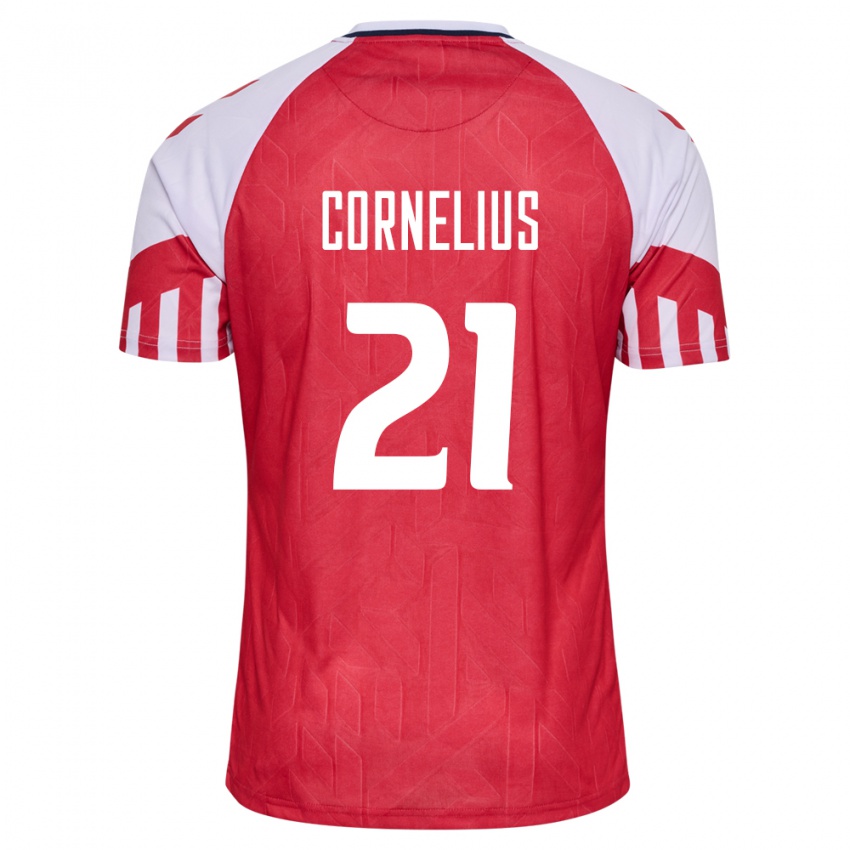 Kinder Dänische Andreas Cornelius #21 Rot Heimtrikot Trikot 24-26 T-Shirt Belgien