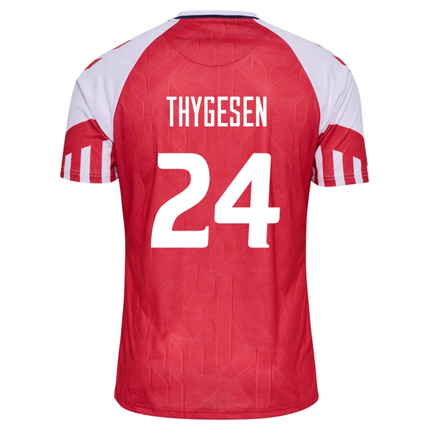 Kinder Dänische Sarah Thygesen #24 Rot Heimtrikot Trikot 24-26 T-Shirt Belgien