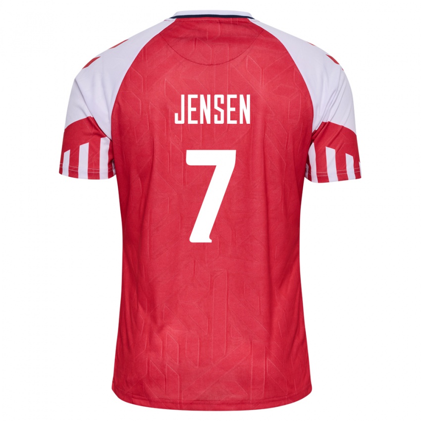 Kinder Dänische Victor Jensen #7 Rot Heimtrikot Trikot 24-26 T-Shirt Belgien