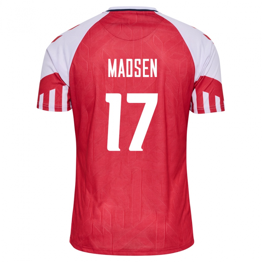 Kinder Dänische Nicolas Madsen #17 Rot Heimtrikot Trikot 24-26 T-Shirt Belgien