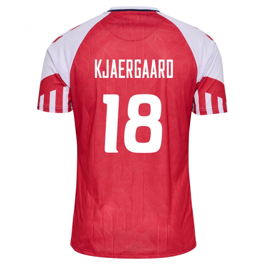 Kinder Dänische Maurits Kjaergaard #18 Rot Heimtrikot Trikot 24-26 T-Shirt Belgien