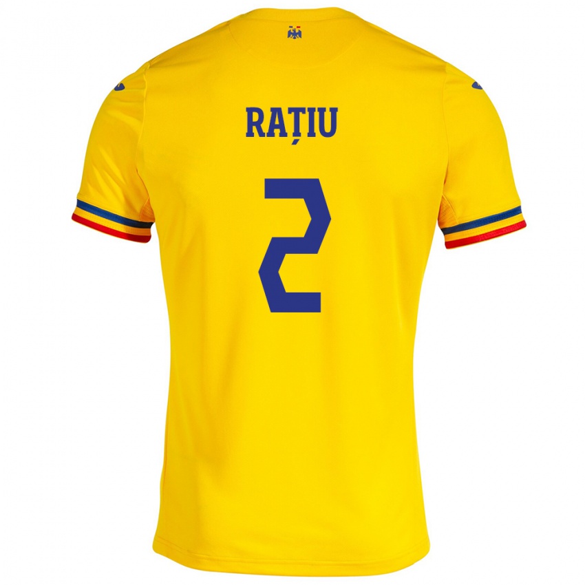 Kinder Rumänische Andrei Rațiu #2 Gelb Heimtrikot Trikot 24-26 T-Shirt Belgien