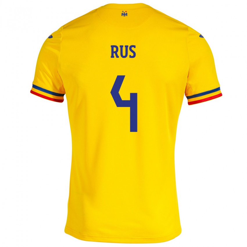 Kinder Rumänische Adrian Rus #4 Gelb Heimtrikot Trikot 24-26 T-Shirt Belgien