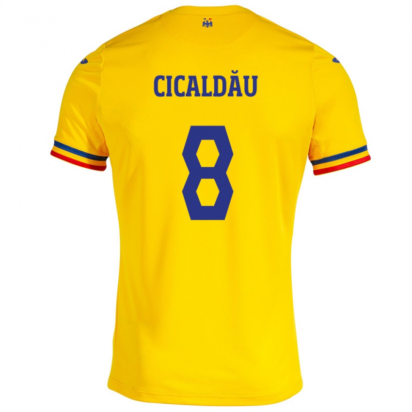 Kinderen Roemenië Alexandru Cicâldău #8 Geel Thuisshirt Thuistenue 24-26 T-Shirt België