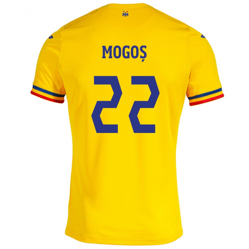 Kinder Rumänische Vasile Mogoș #22 Gelb Heimtrikot Trikot 24-26 T-Shirt Belgien