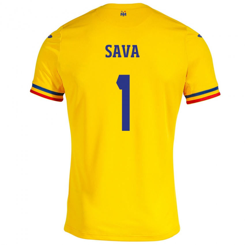 Kinder Rumänische Răzvan Sava #1 Gelb Heimtrikot Trikot 24-26 T-Shirt Belgien
