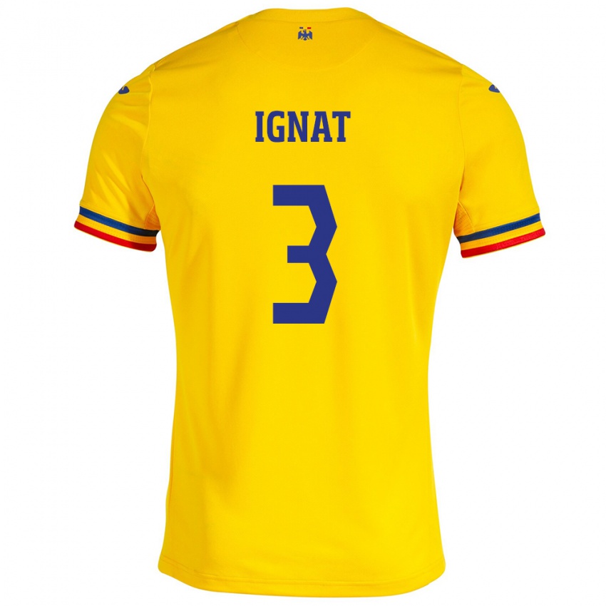 Kinder Rumänische Cristian Ignat #3 Gelb Heimtrikot Trikot 24-26 T-Shirt Belgien
