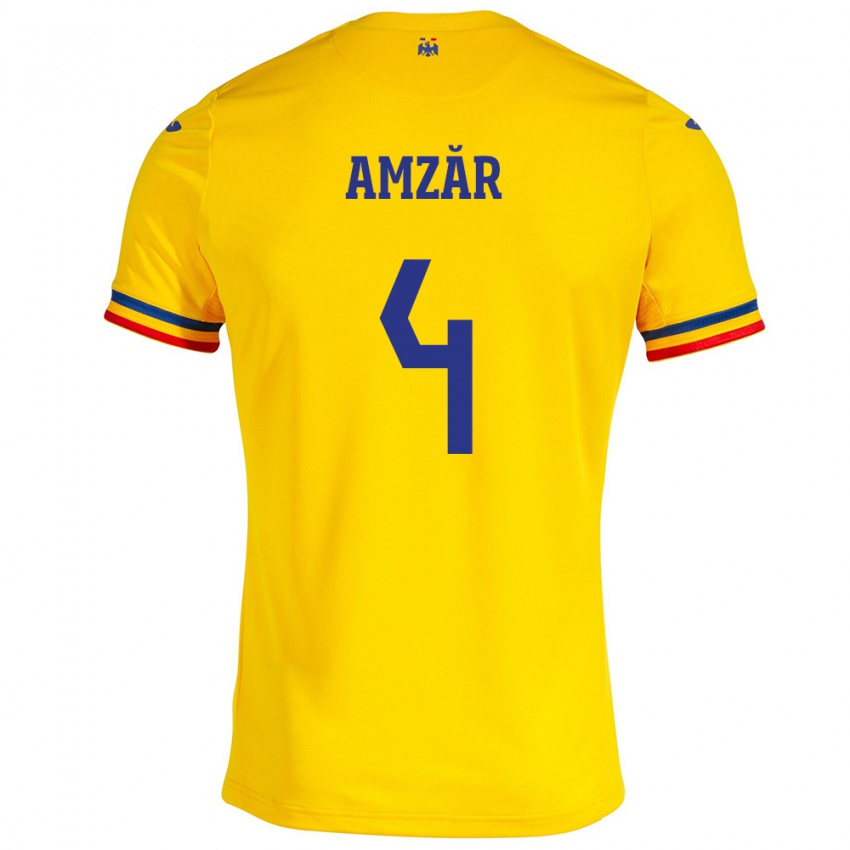 Kinder Rumänische Costin Amzăr #4 Gelb Heimtrikot Trikot 24-26 T-Shirt Belgien