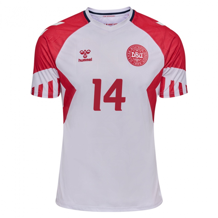 Kinder Dänische Victor Kristiansen #14 Weiß Auswärtstrikot Trikot 24-26 T-Shirt Belgien