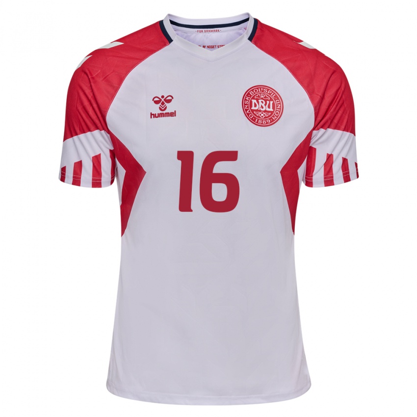 Kinder Dänische Katrine Svane #16 Weiß Auswärtstrikot Trikot 24-26 T-Shirt Belgien
