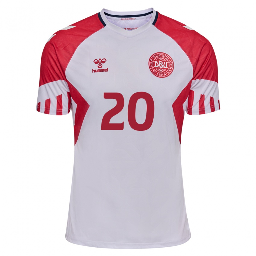 Kinder Dänische Yussuf Poulsen #20 Weiß Auswärtstrikot Trikot 24-26 T-Shirt Belgien